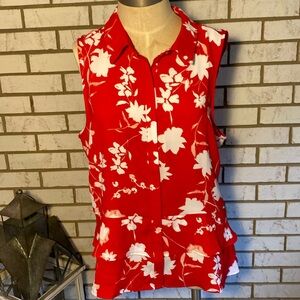 Simply Vera / Red/white sleeveless blouse with tiered ruffle. Sz XL